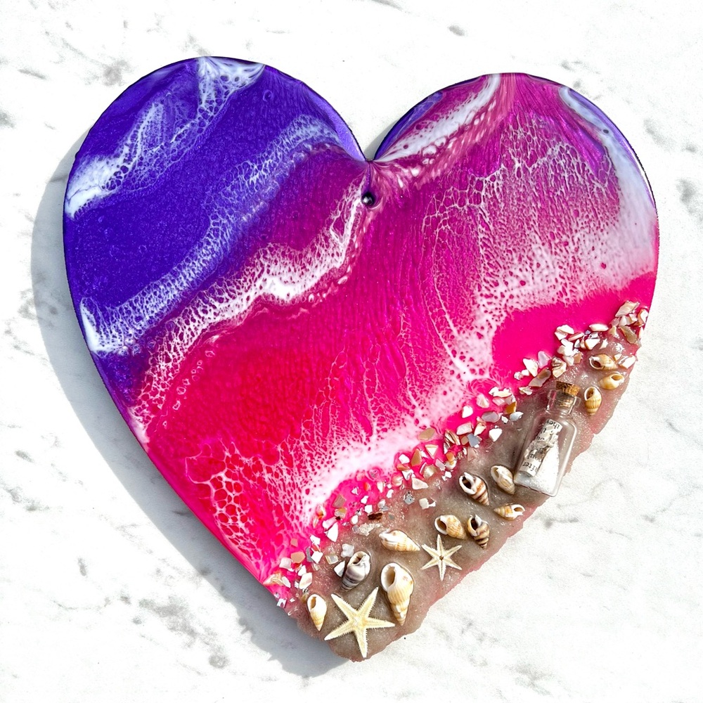 💜🐚Ocean Sunset Resin Heart Wall Art